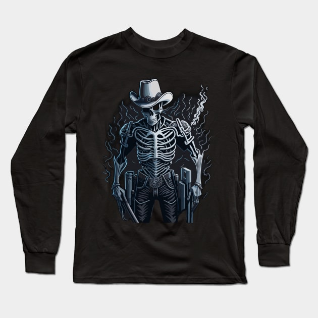 Cowboy Skeleton with Guns Long Sleeve T-Shirt by Absent-clo
